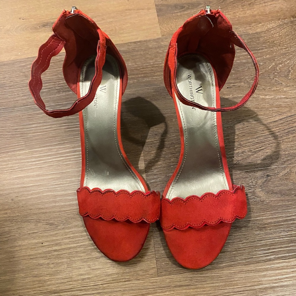 Worthington Red Scalloped Ankle Strap heels